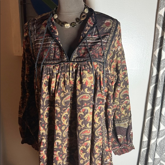 Vintage 100% Cotton Block Print Maxi Dress Made in India SZ Large - Picture 3 of 10